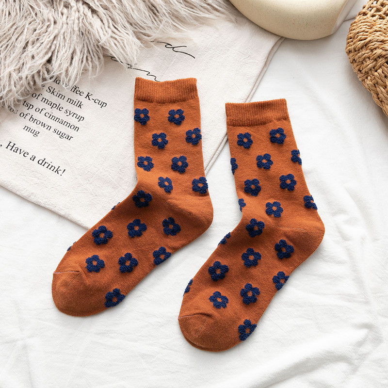 New Products Socks Cotton Japanese Three-Dimensional Small Flowers Ladies Medium Tube Personality Fashion