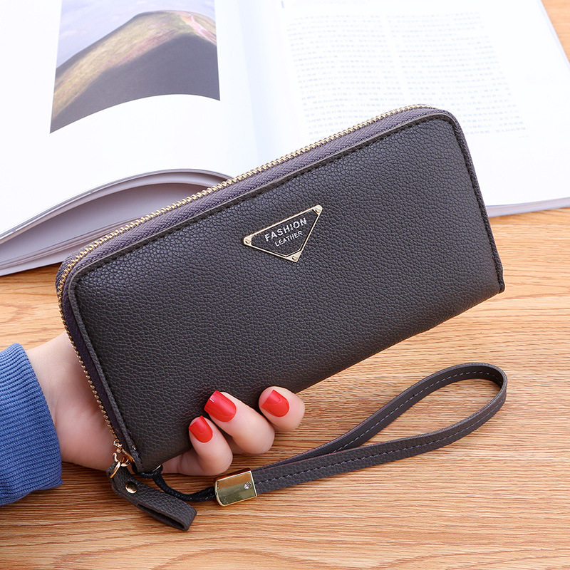 Casual Single Pull Ladies Wallet  Lychee Pattern Large Capacity Ladies Handbag Clutch