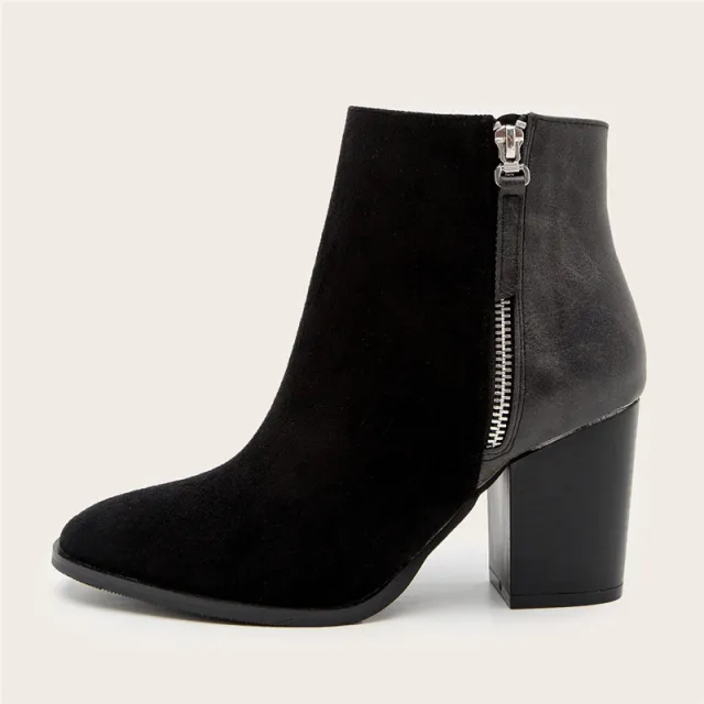 Short Boots Suede Thick Heel High Heel Ladies Boots Black - Shop at LoveMi