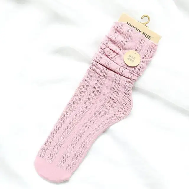 College Style Solid Color Linen Pattern Socks Pink - Shop at LoveMi