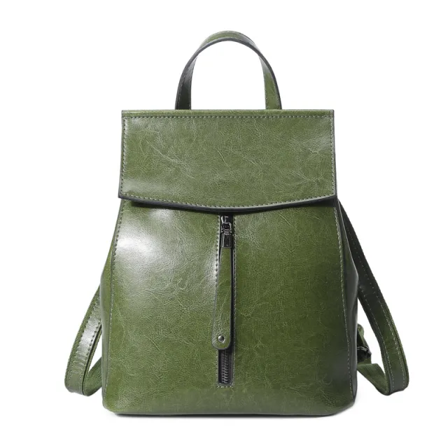 Oil Wax Leather Backpack Leather Handbags New Korean Fashion All Match Leather Shoulder Bag Green - Shop at LoveMi
