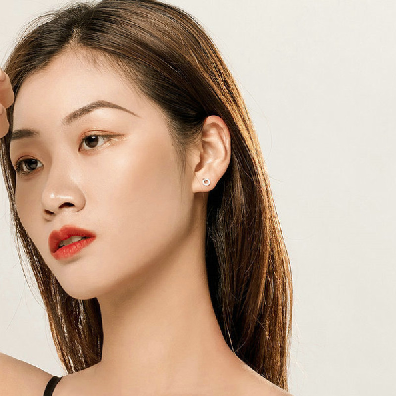 New Lucky Circle Silver Earrings Women Fashion Simple Platinum Plated Pure Silver Stud Earrings