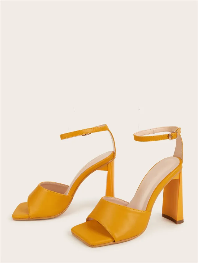 Sexy Open toe Bag heel Buckle style High Heels Yellow - Shop at LoveMi