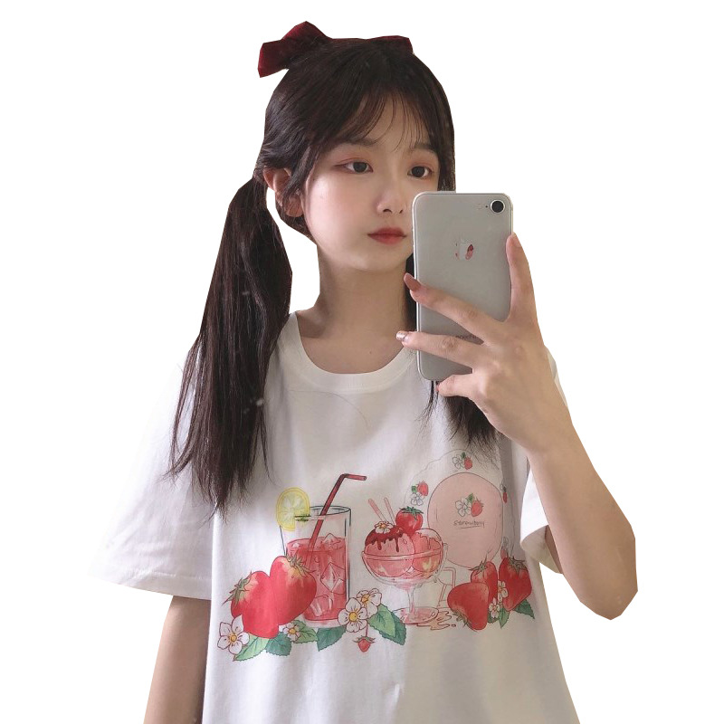 Pure Cotton Short-Sleeved T-Shirt Women New Japanese Small Fresh Girl White T-Shirt