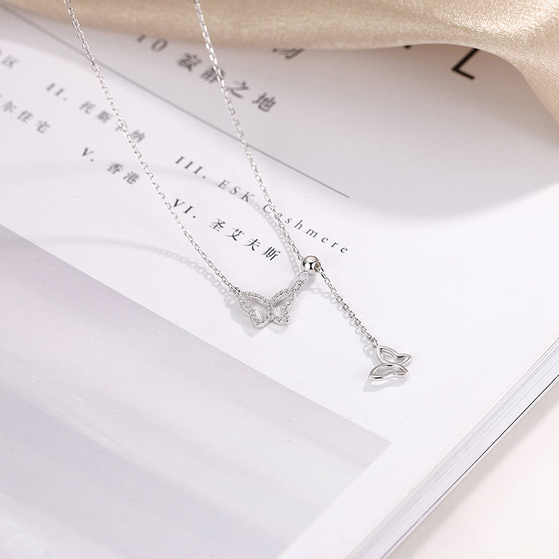 S925 Sterling Silver Forest Small Fresh Butterfly Necklace Female Simple