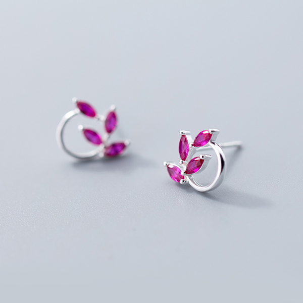 S925 Silver Female Japanese And Korean Literature And Art Small Fresh Diamond Leaf Earrings