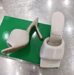 Square Head Type High Heel Thick Heel Leather - White - View 1