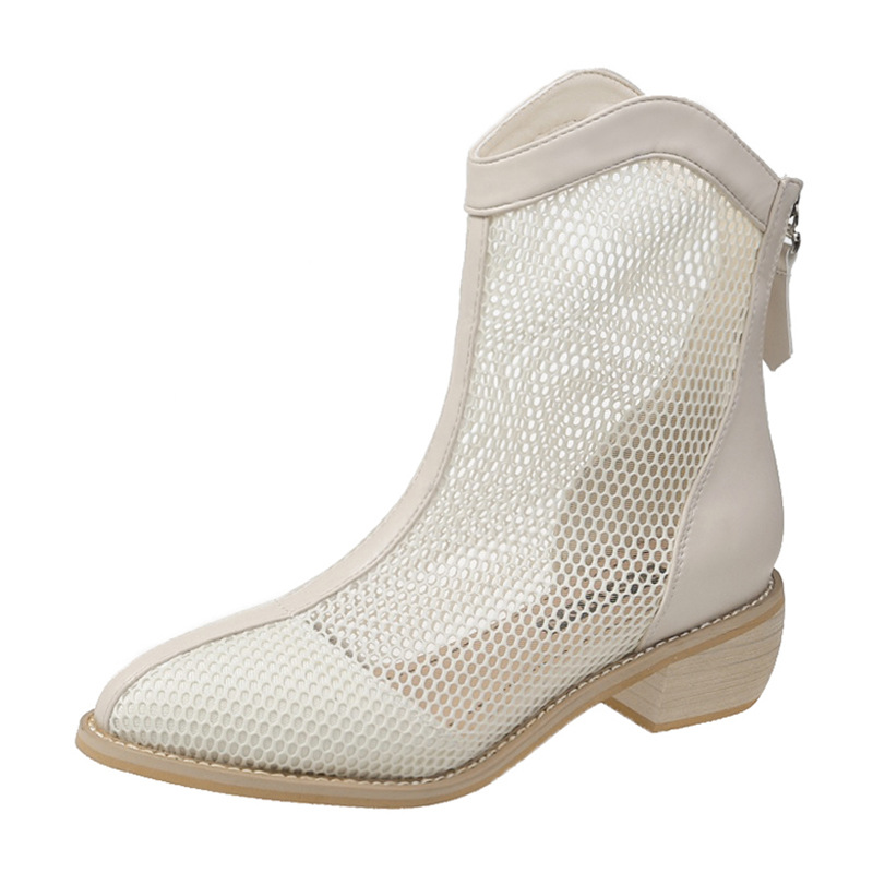 New Thin Ankle Boots With Thick Heel And High Heel Hollow Mesh