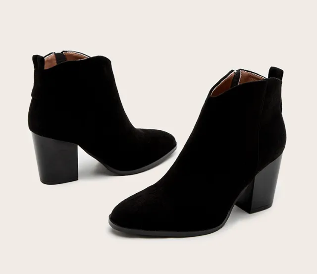 Shoes European And American Foreign Trade Fashion Suede Short Boots Thick Heel Ladies Boots Black - Shop at LoveMi
