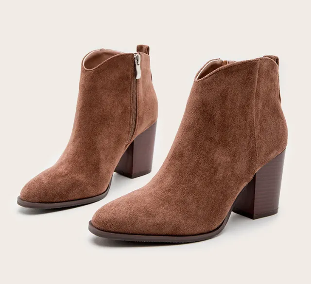 Shoes European And American Foreign Trade Fashion Suede Short Boots Thick Heel Ladies Boots Khaki - Shop at LoveMi