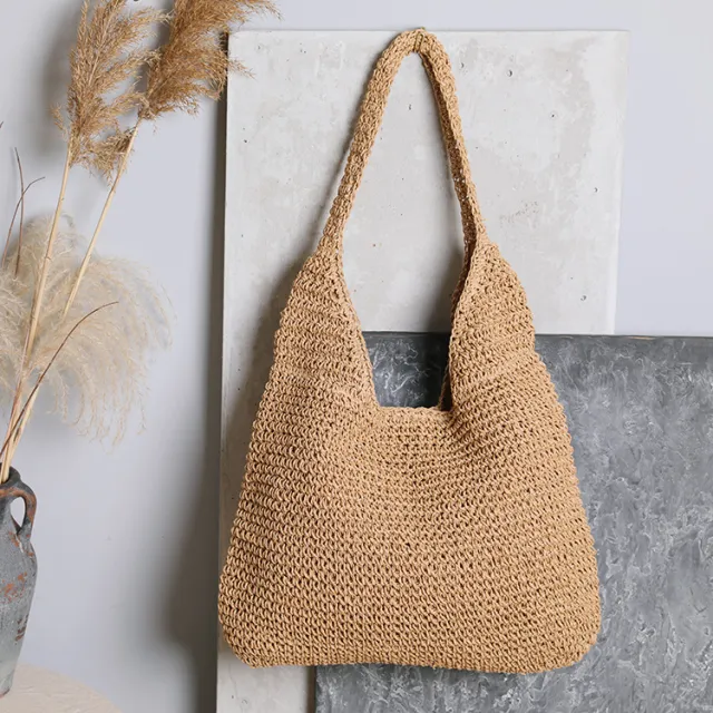 New Large Capacity Fashionable Women's Bag Straw Bag Shoulder Bag Beach Bag Khaki - Shop at LoveMi