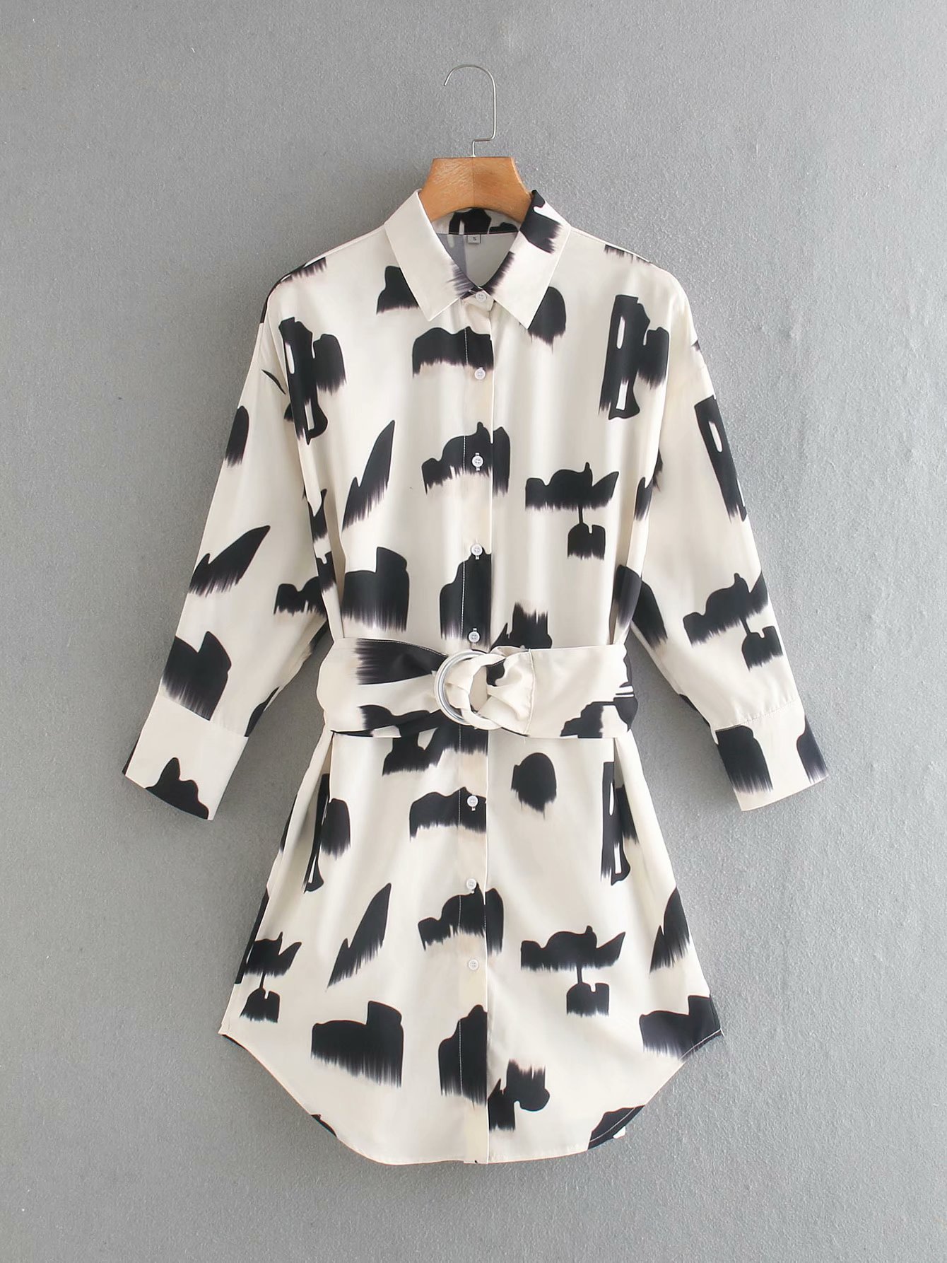 Ladies Dress With Vintage Print And Ink Belt