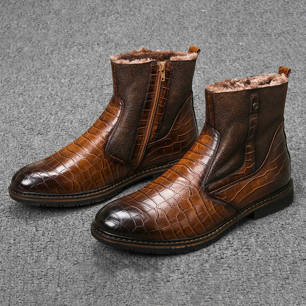 Men Winter Warm Leather Boot High Shoes Man Big