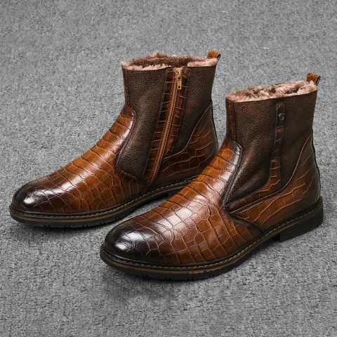 Men Winter Warm Leather Boot High Shoes Man Big