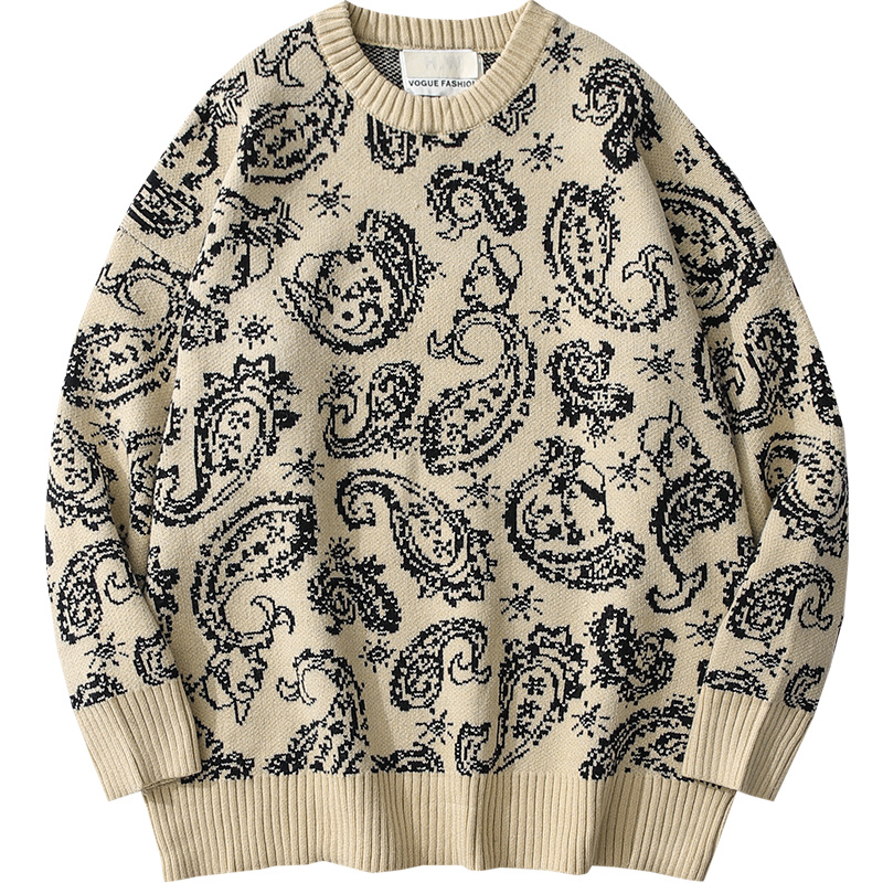 Couple Sweater Chao Brand Fried Cashew Full Print Pullover Sweater Korean Loose And Lazy Bf Style