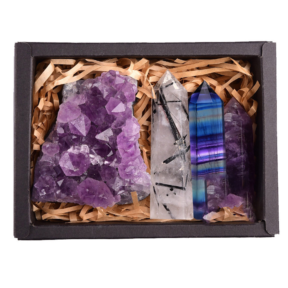 Amethyst Block Natural Crystal Hexagonal Prism Power Stone Exquisite Gift Box Packaging — foto 4