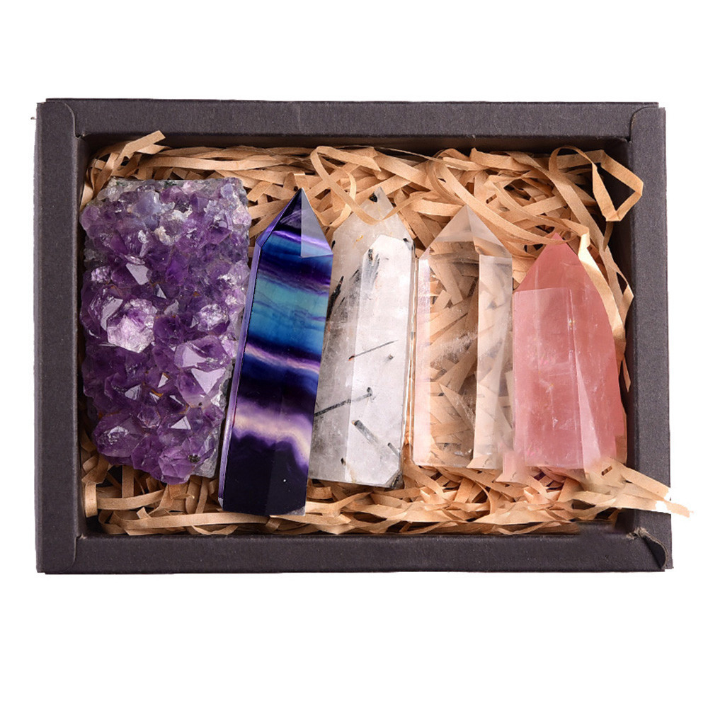 Amethyst Block Natural Crystal Hexagonal Prism Power Stone Exquisite Gift Box Packaging — foto 3