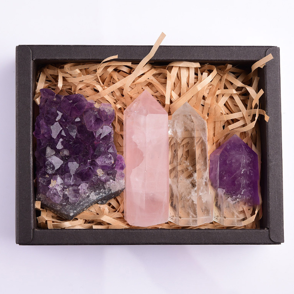 Amethyst Block Natural Crystal Hexagonal Prism Power Stone Exquisite Gift Box Packaging — foto 9