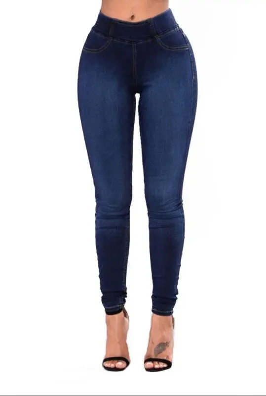 Women's Elastic Waist Jeans Trousers Dark Blue - Shop at LoveMi
