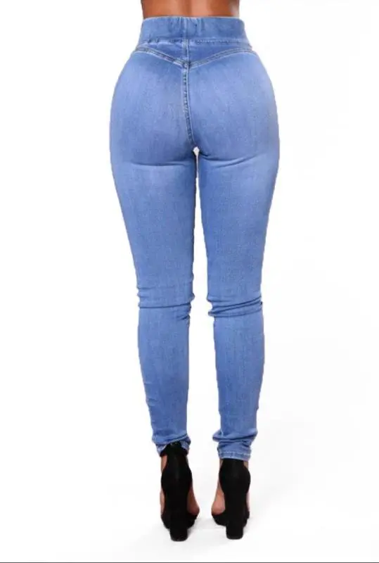 Women's Elastic Waist Jeans Trousers - Blue