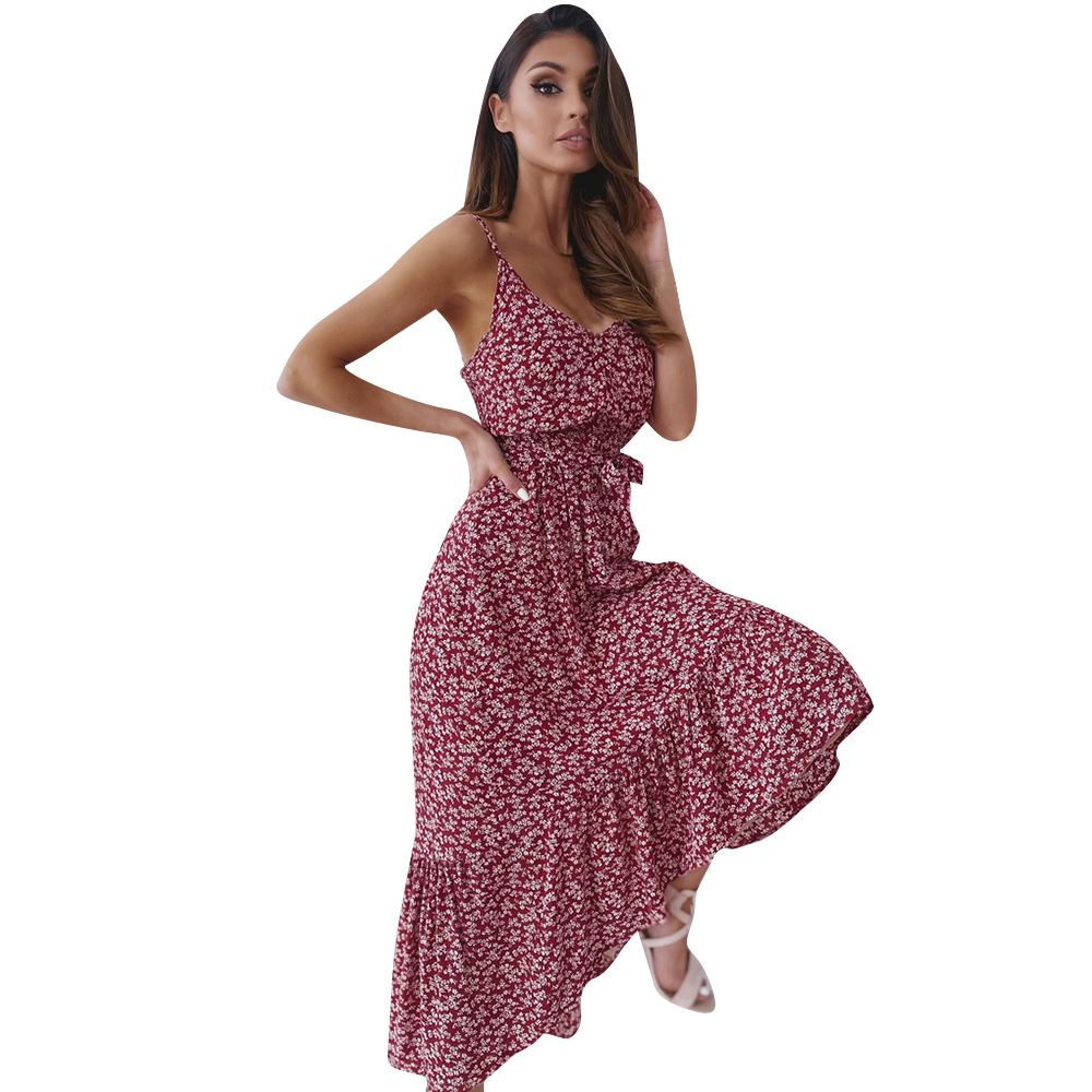 Amazon WISH Europe and the United States exploded a new long skirt sexy bow flower suspender vest dress summer