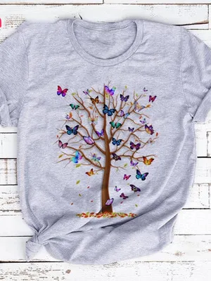 New Summer Short Sleeved t Shirt Women's Student Loose Plus Size Women's Korean Style All Match Blouse Butterfly Tree Grey - Shop at LoveMi