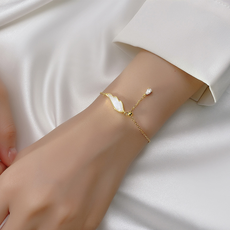 Modian Light Beads White Shell Wings Tassel Water Drop Shape 925 Sterling Silver Link Chain Bracelet for Women Girl Fine Jewelry