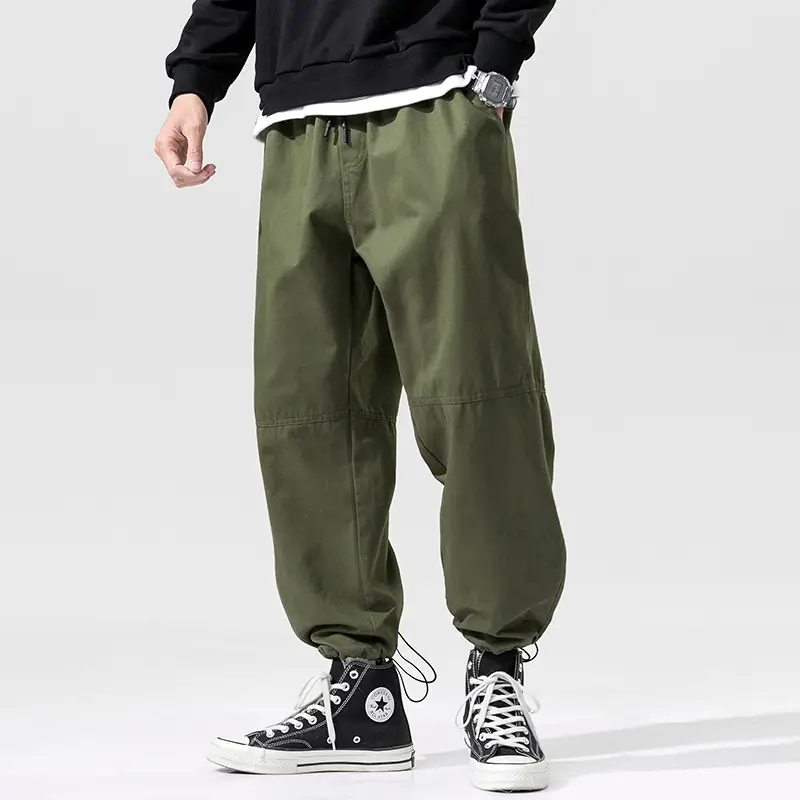 Contrasting Color Stitching Drawstring Ankle Cropped Slacks