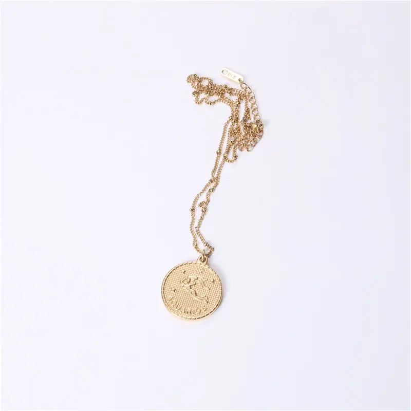 Twelve 12 Constellation Coin Necklace Female Double-sided