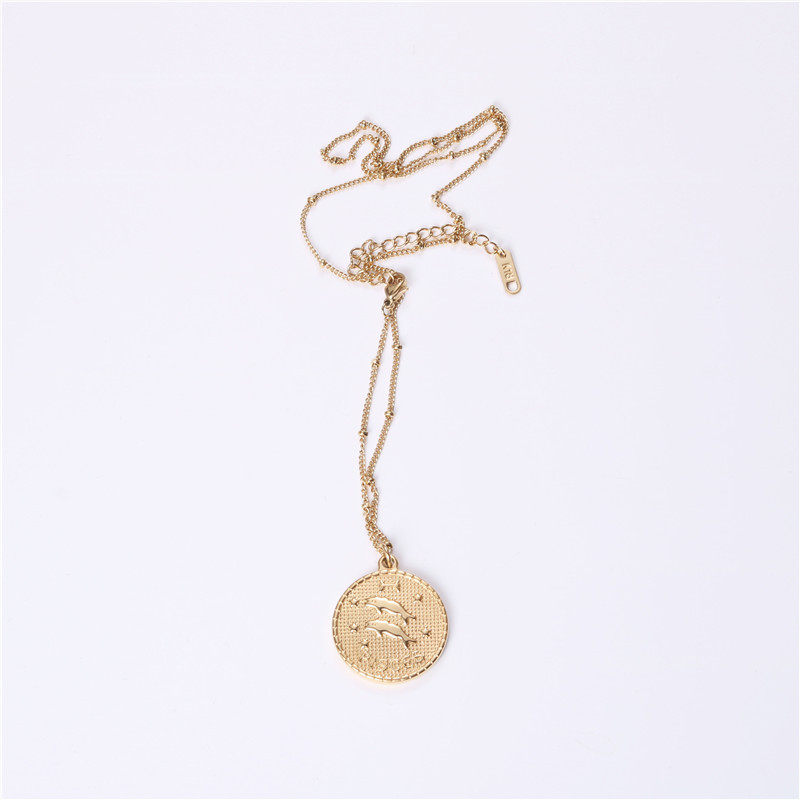 Twelve 12 Constellation Coin Necklace Female Double-sided Gold Coin Pendant Trendy Net Red Student Clavicle Chain Necklace Titanium Steel — foto 5