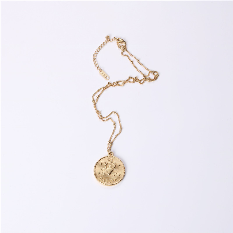 Twelve 12 Constellation Coin Necklace Female Double-sided Gold Coin Pendant Trendy Net Red Student Clavicle Chain Necklace Titanium Steel — foto 10