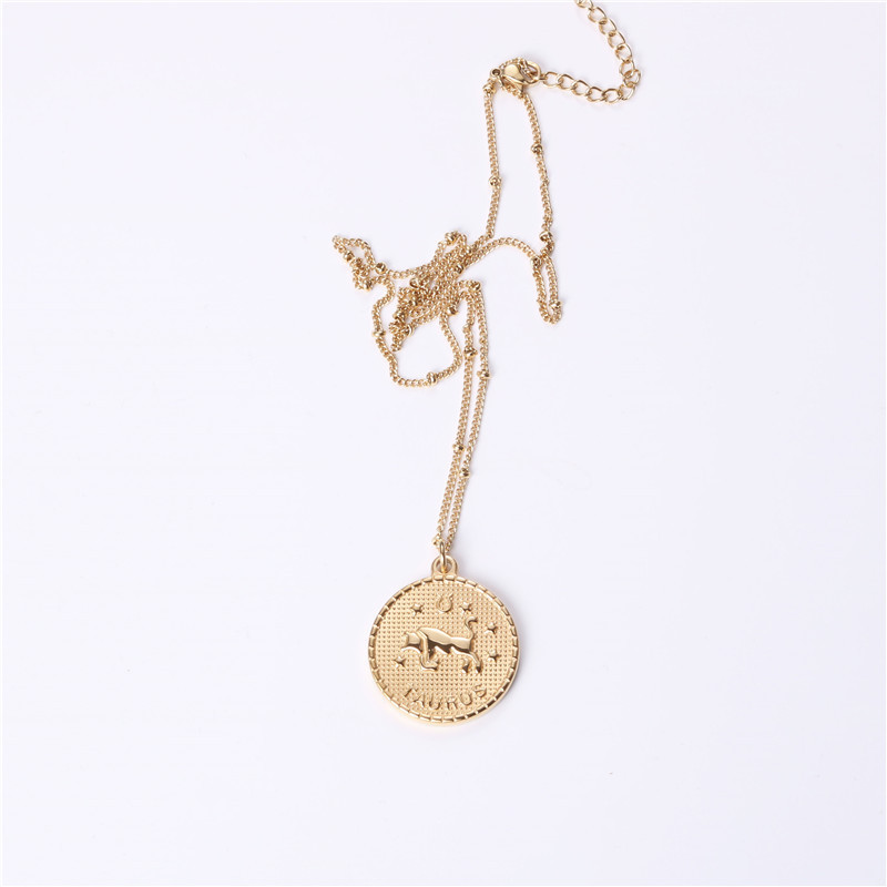 Twelve 12 Constellation Coin Necklace Female Double-sided Gold Coin Pendant Trendy Net Red Student Clavicle Chain Necklace Titanium Steel — foto 2