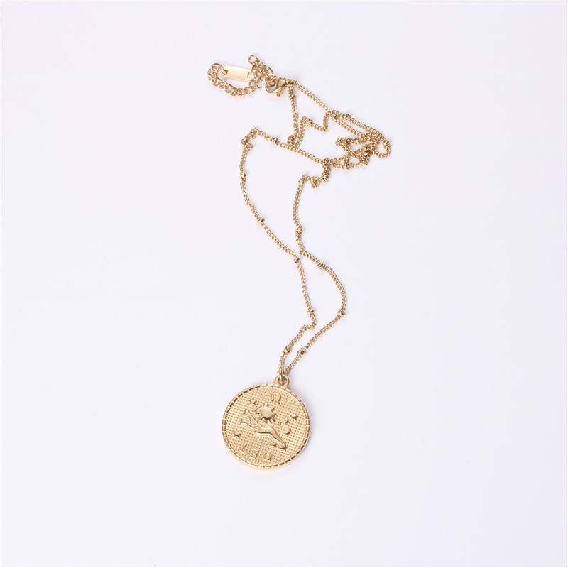 Twelve 12 Constellation Coin Necklace Female Double-sided Gold Coin Pendant Trendy Net Red Student Clavicle Chain Necklace Titanium Steel — foto 6