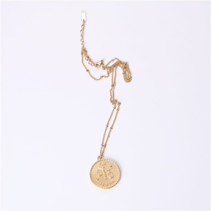 Twelve 12 Constellation Coin Necklace Female Double-sided Gold Coin Pendant Trendy Net Red Student Clavicle Chain Necklace Titanium Steel — foto 11