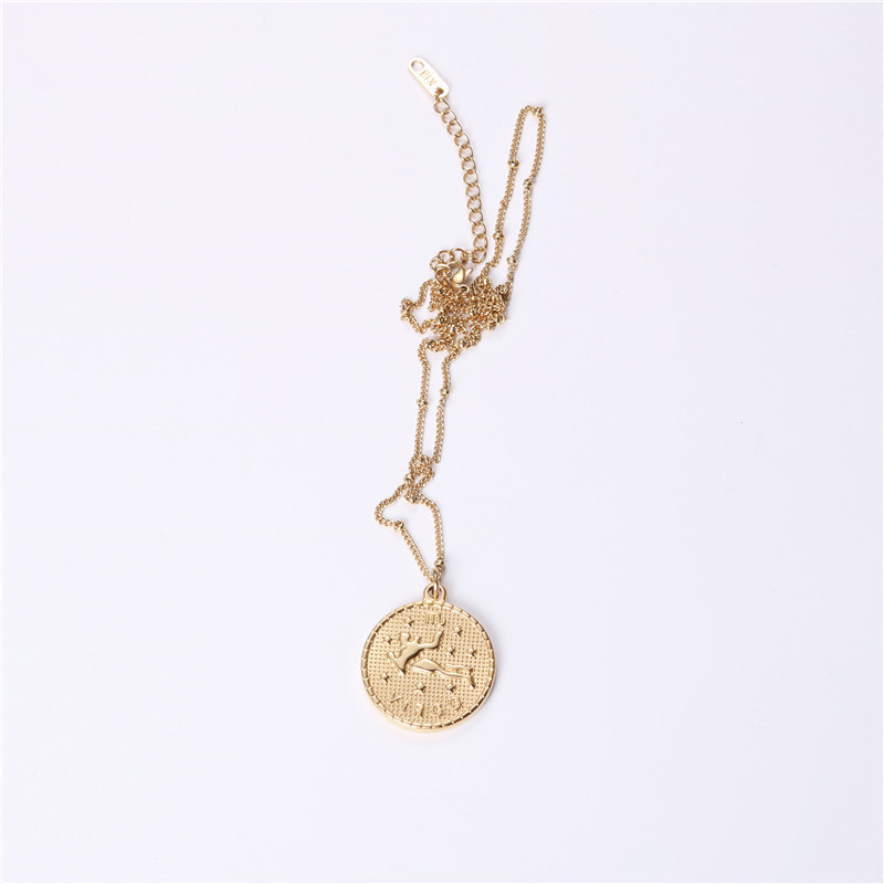 Twelve 12 Constellation Coin Necklace Female Double-sided Gold Coin Pendant Trendy Net Red Student Clavicle Chain Necklace Titanium Steel — foto 3