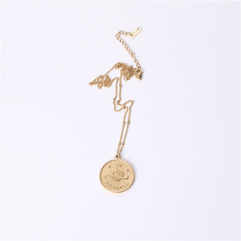 Twelve 12 Constellation Coin Necklace Female Double-sided Gold Coin Pendant Trendy Net Red Student Clavicle Chain Necklace Titanium Steel — foto 4