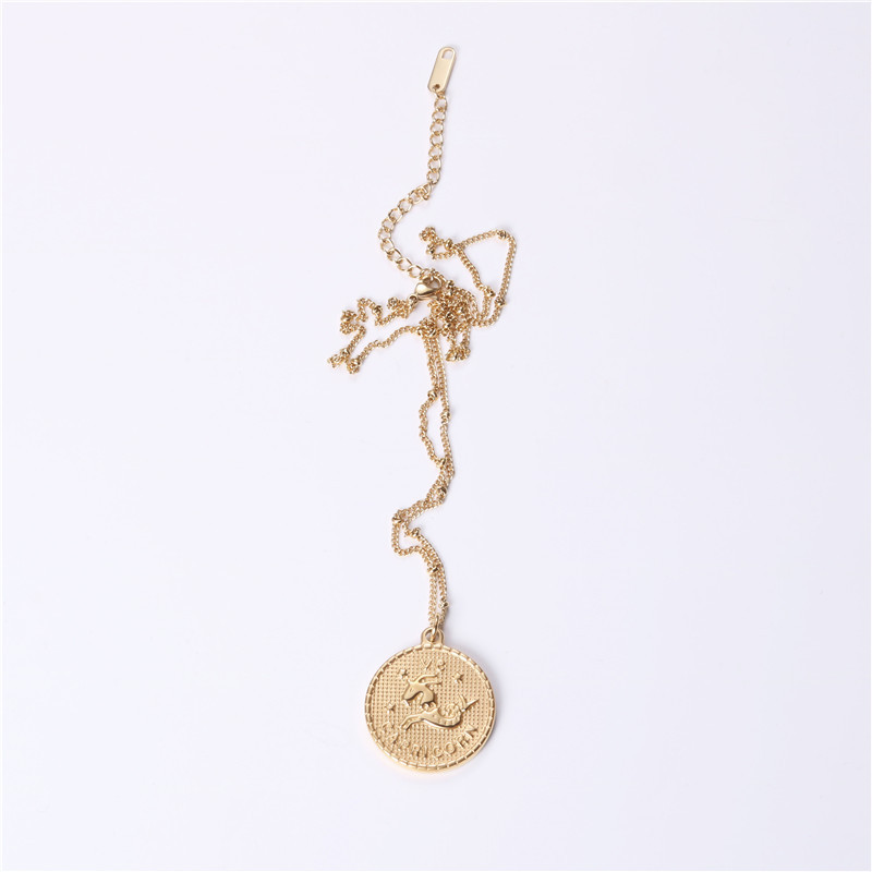 Twelve 12 Constellation Coin Necklace Female Double-sided Gold Coin Pendant Trendy Net Red Student Clavicle Chain Necklace Titanium Steel — foto 9