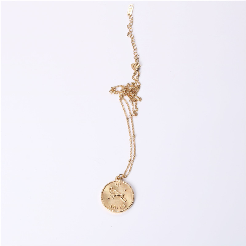 Twelve 12 Constellation Coin Necklace Female Double-sided Gold Coin Pendant Trendy Net Red Student Clavicle Chain Necklace Titanium Steel — foto 12