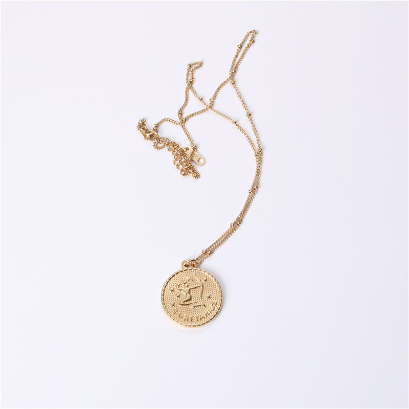 Twelve 12 Constellation Coin Necklace Female Double-sided Gold Coin Pendant Trendy Net Red Student Clavicle Chain Necklace Titanium Steel — foto 7