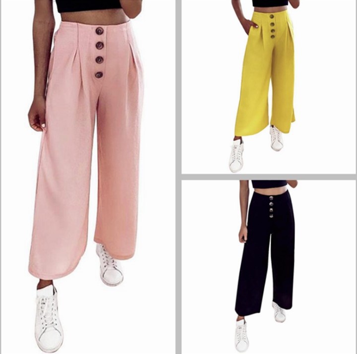 European And American Autumn And Winter New High-Waist Pleated Button Trousers