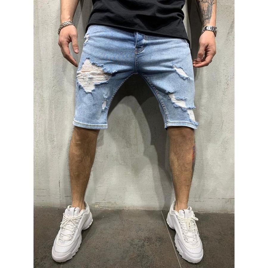 Denim Pants With Holes And Slim Fit