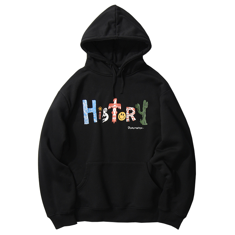 Artistic Letters Color Print Hooded Pullover Loose Sweatshirt