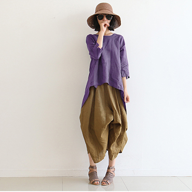 Round Neck Mid-sleeve Loose Pullover Dovetail Top