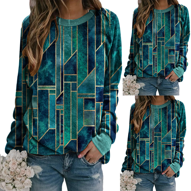 Title 6, Geometric Pattern Round Neck Long Sleeve Loose ...