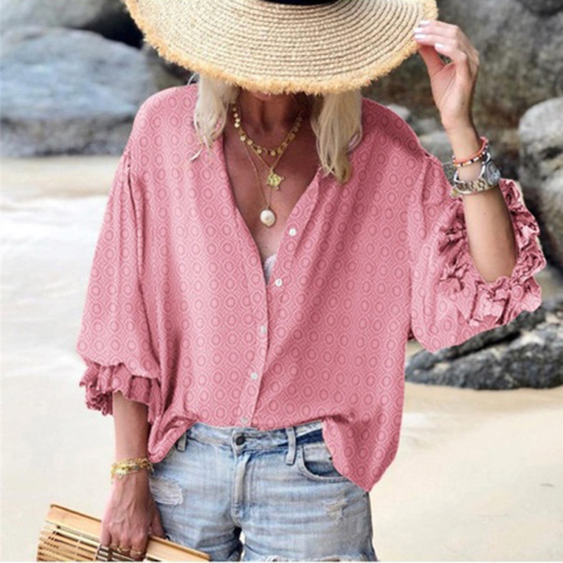 New Women's Loose Long Sleeve Printed Shirt