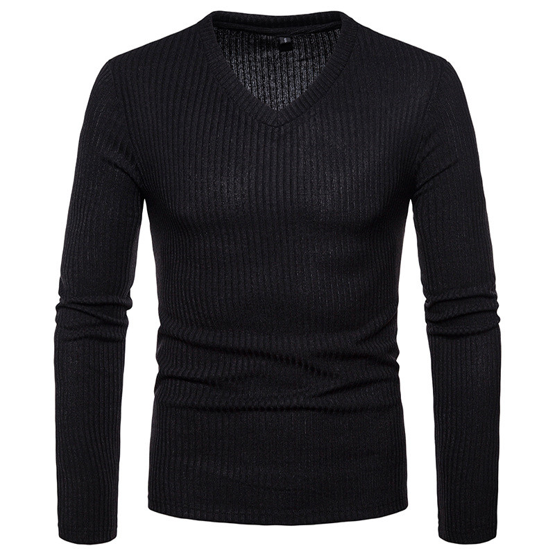 New Men's Slim Plus Size V Neck Solid Color Base Shirt