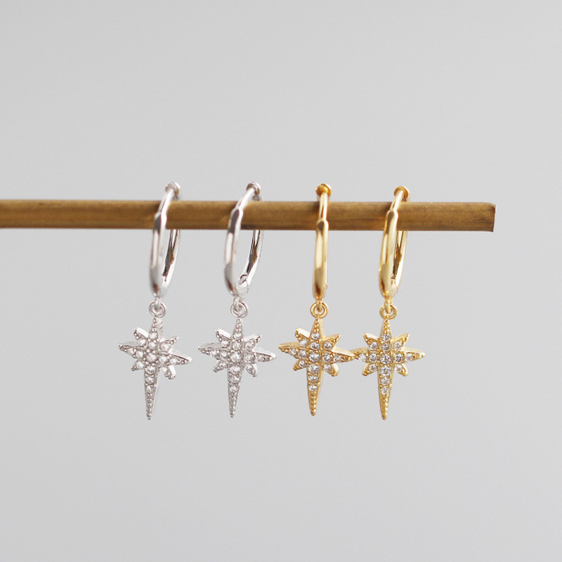 S925 Sterling Silver INS Light Luxury Eight-pointed Star Diamond Earrings