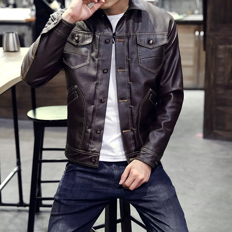 Men's Lapel Youth Autumn And Winter Leather Jacket