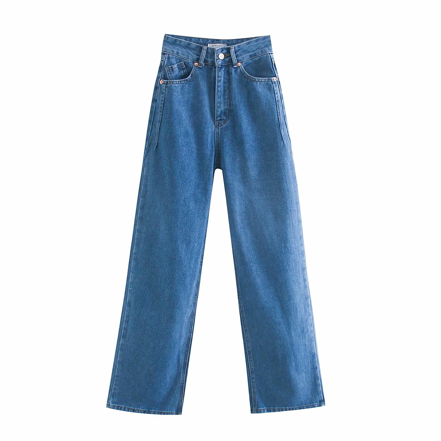 High Waist Slim Wide Leg Straight Denim Trousers