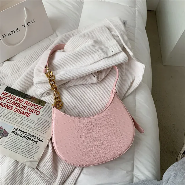 Casual French Armpit Bag Fashion Texture Chain Shoulder Bag Pink - Shop at LoveMi